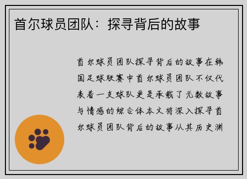 首尔球员团队：探寻背后的故事