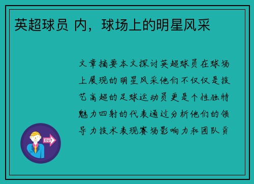 英超球员 内，球场上的明星风采